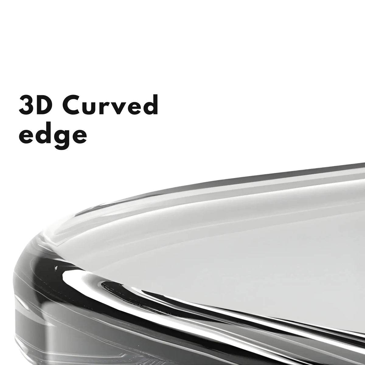 Close-up of a 3D curved edge on a sleek transparent glass or acrylic surface